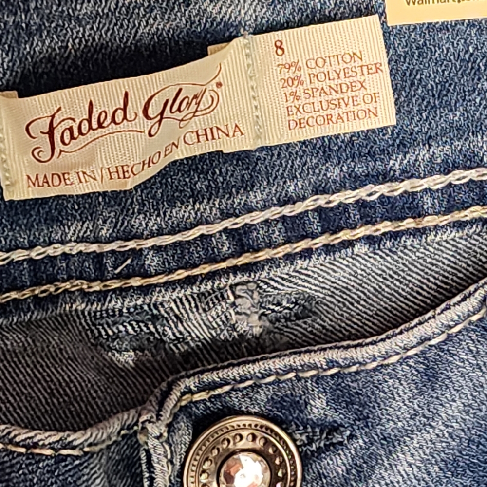 Faded Glory Distressed Curvy Boot Cut Blue Jeans. NWT - Picture 4 of 8